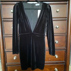 NWT Nastygal Deep-V Velvet Long Sleeved Mini Dress